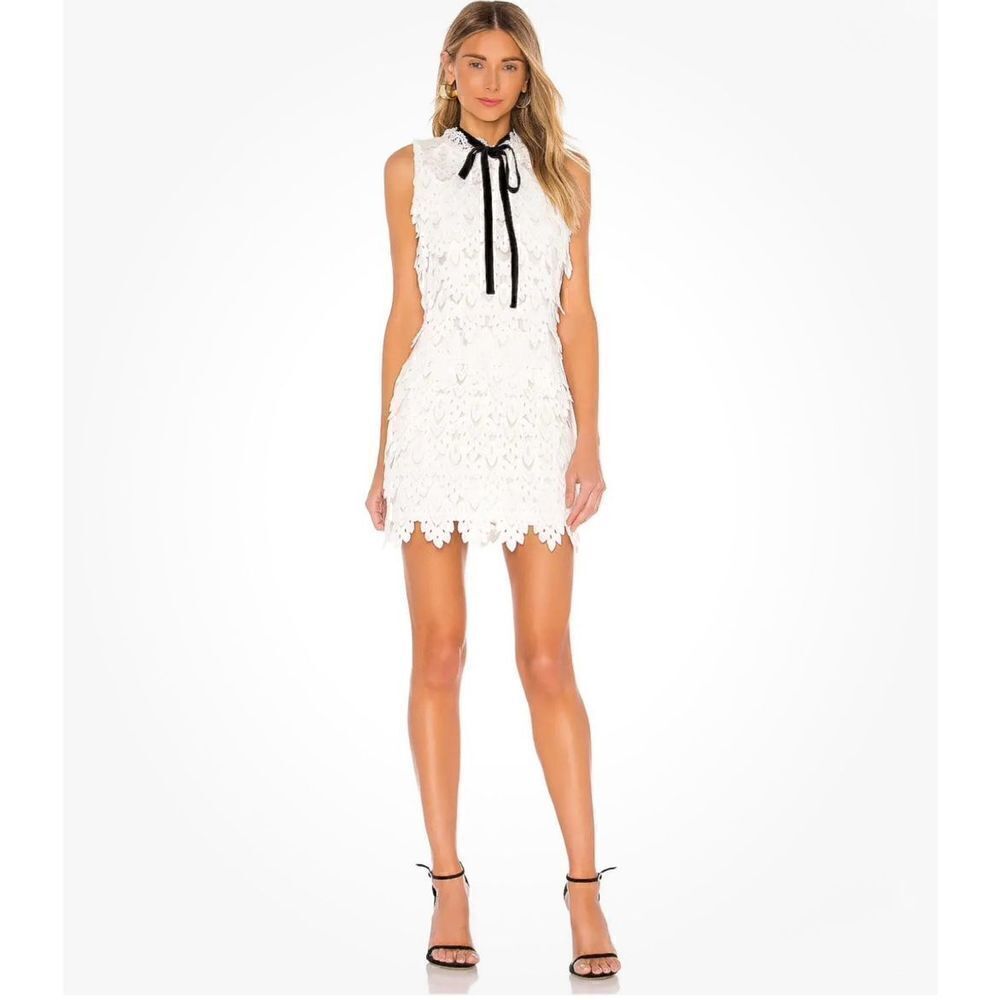 Elliatt Revolve Women’s White Harmonia Textured Lace Appliqué  Mini Dress